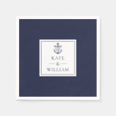 Navy Blue Anchor Nautical Wedding Serviette (Vorderseite)