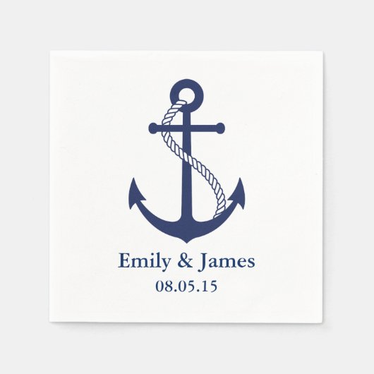 Navy Blue Anchor Nautical Wedding Serviette (Vorderseite)