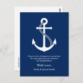 Navy Blue Anchor Nautical Wedding Vielen Dank Postkarte (Vorne/Hinten)