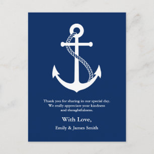 Navy Blue Anchor Nautical Wedding Vielen Dank Postkarte
