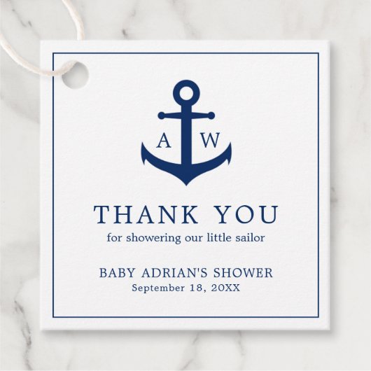 Navy Blue Anchor Niedlich Boy Nautical Baby Dusche Geschenkanhänger (Vorderseite)