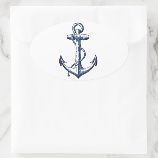 Navy Blue Anchor Ovaler Aufkleber (Tasche)