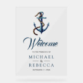 Navy Blue Anchor Rope Wedding Welcome Acrylschild (Vorderseite)