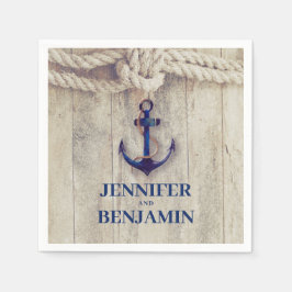 Navy Blue Anchor Rustic Driftwood Nautical Wedding Serviette