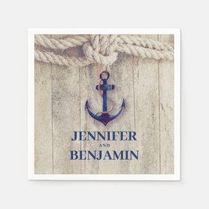 Navy Blue Anchor Rustic Driftwood Nautical Wedding Serviette