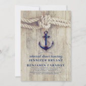Navy Blue Anchor Rustic Nautic Probe Dinner Einladung (Vorderseite)