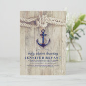 Navy Blue Anchor Rustic Nautical Baby Dusche Einladung (Stehend Vorderseite)