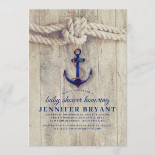Navy Blue Anchor Rustic Nautical Baby Dusche Einladung