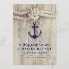 Navy Blue Anchor Rustic Nautical Birthday Einladung