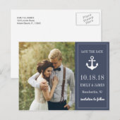 Navy Blue Anchor Save the Date am Meer Ankündigungspostkarte (Vorne/Hinten)