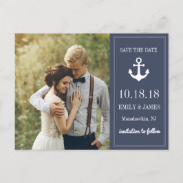 Navy Blue Anchor Save the Date am Meer Ankündigungspostkarte