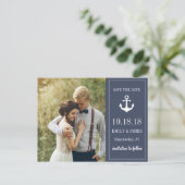 Navy Blue Anchor Save the Date am Meer Ankündigungspostkarte (Stehend Vorderseite)