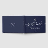 Navy Blue Anchor Script Nautical Wedding Gästebuch (Voll)