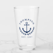 Navy Blue Anchor & Wreath Nautic Name & Year Est Glas (Vorderseite)