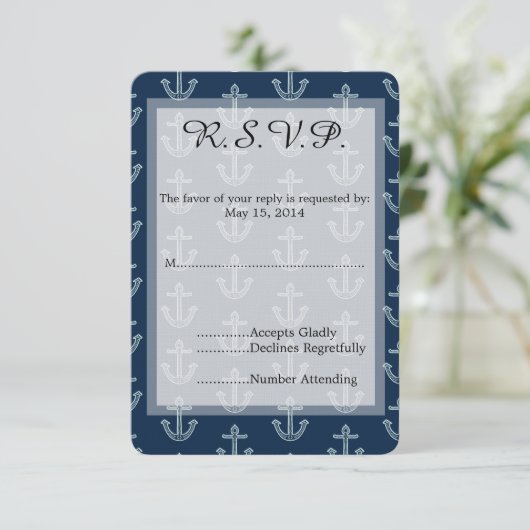 Navy Blue Anchors Wedding RSVP (Stehend Vorderseite)