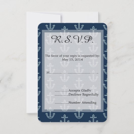 Navy Blue Anchors Wedding RSVP Karte (Vorderseite)