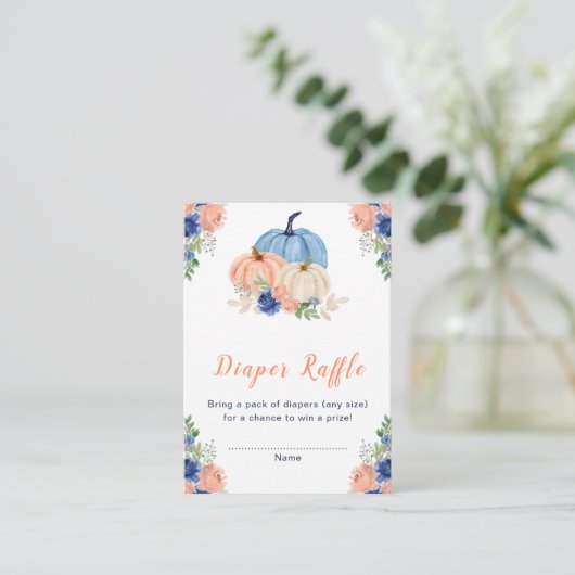 Navy Blue and Blush Floral Pumpkins Baby Dusche Begleitkarte (Stehend Vorderseite)