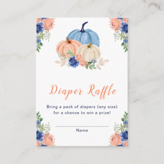 Navy Blue and Blush Floral Pumpkins Baby Dusche Begleitkarte (Vorderseite)