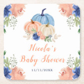 Navy Blue and Blush Floral Pumpkins Baby Shower Rechteckiger Pappuntersetzer (Vorderseite)