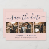 Navy Blue and Blush Modern Script Wedding Foto Save The Date (Vorne/Hinten)