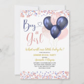 Navy Blue and Blush Pink Balloon Gender Reveal Einladung (Vorderseite)