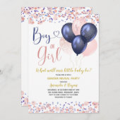 Navy Blue and Blush Pink Balloon Gender Reveal Einladung (Vorne/Hinten)