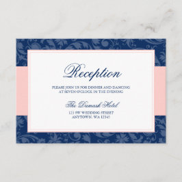Navy Blue and Blush Pink Damask Swirl Empfang Begleitkarte