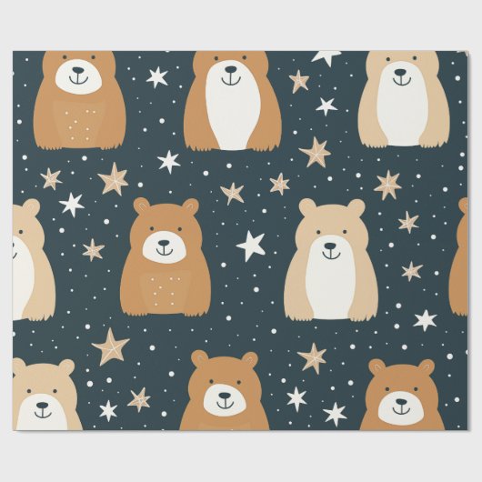 Navy Blue and Brown Christmas Bear Geschenkpapier (Flach)