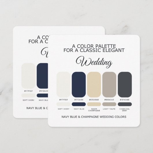 Navy Blue and Champagne Wedding Color Palette Card Einladung (Vorne/Hinten)
