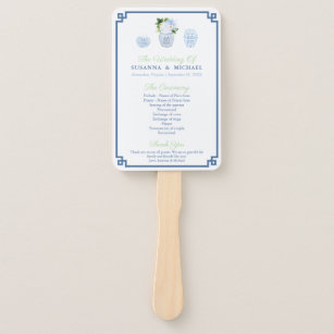 Navy Blue and Chartreuse Chinoiserie Chic Wedding Fächer