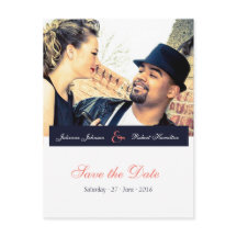 Navy Blue and Coral Foto Save the Date Postkarte