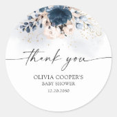 Navy Blue and Dusty Rose Baby Dusche Runder Aufkleber (Vorderseite)