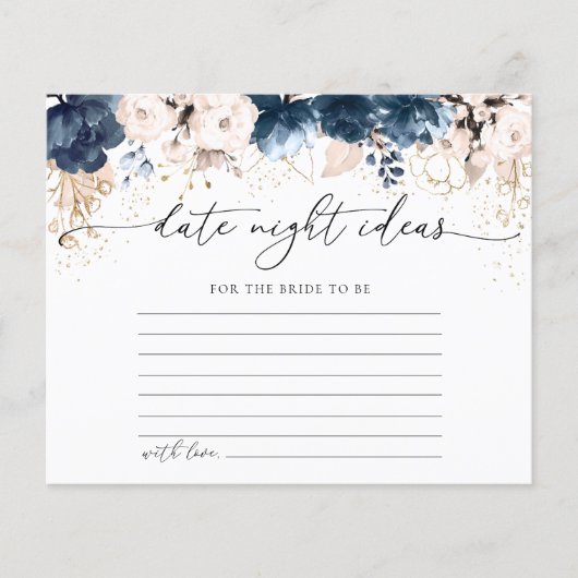 Navy Blue and Dusty Rose Date Night Ideenkarte (Vorderseite)