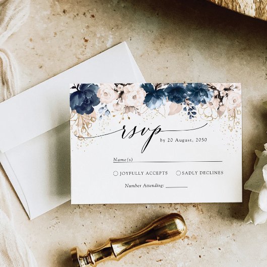 Navy Blue and Dusty Rose Wedding RSVP Card Karte