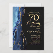 Navy Blue and Gold Agate 70. Geburtstag Einladung (Vorderseite)