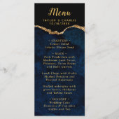 Navy Blue and Gold Agate Marble Wedding Menükarte (Vorderseite)