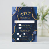 Navy Blue and Gold Agate Wedding Meal Choice RSVP Karte (Stehend Vorderseite)