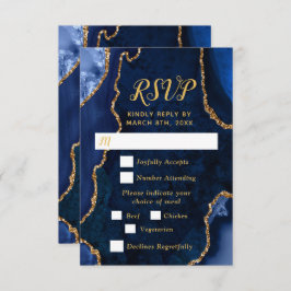 Navy Blue and Gold Agate Wedding Meal Choice RSVP Karte