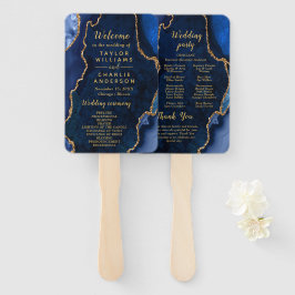 Navy Blue and Gold Agate Wedding Program Fächer