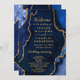 Navy Blue and Gold Agate Wedding Program Programm
