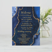 Navy Blue and Gold Agate Wedding Program Programm (Stehend Vorderseite)
