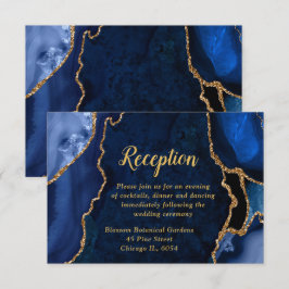 Navy Blue and Gold Agate Wedding Reception Begleitkarte
