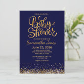 Navy Blue and Gold Baby Shower Invitation Einladung (Stehend Vorderseite)