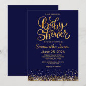 Navy Blue and Gold Baby Shower Invitation Einladung (Vorne/Hinten)