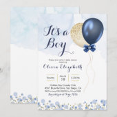 Navy Blue and Gold Balloon Baby Showdusche Einladung (Vorne/Hinten)