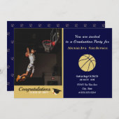 Navy Blue and Gold Basketball Graduierungsparty Einladung (Vorne/Hinten)