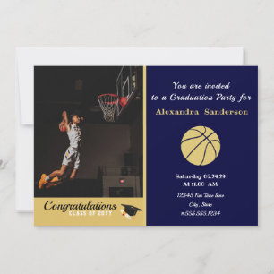 Navy Blue and Gold Basketball Graduierungsparty Einladung