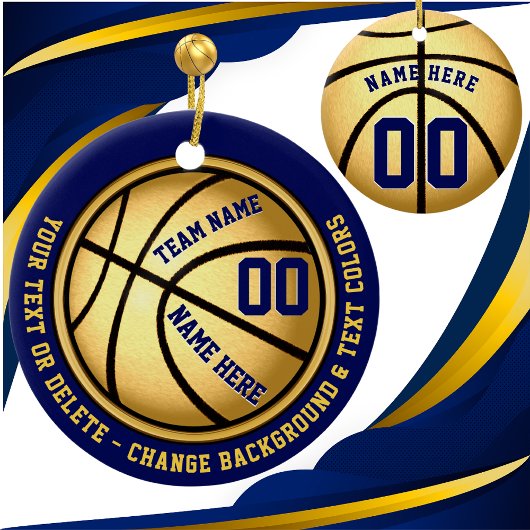 Navy Blue and Gold Basketball Ornament PERSONALISI