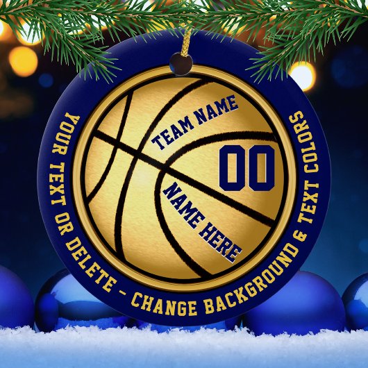 Navy Blue and Gold Basketball Ornament PERSONALISI