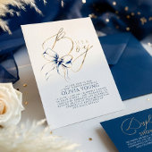 Navy Blue and Gold Bow Boy Baby Shower Einladung